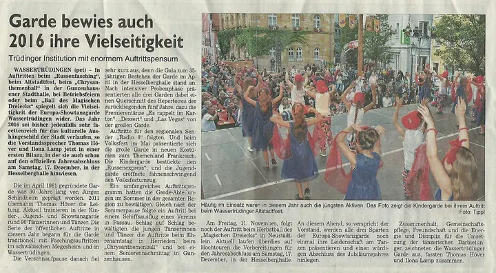 Zeitungsbericht 2016 – Europa-Show-Tanzgarde