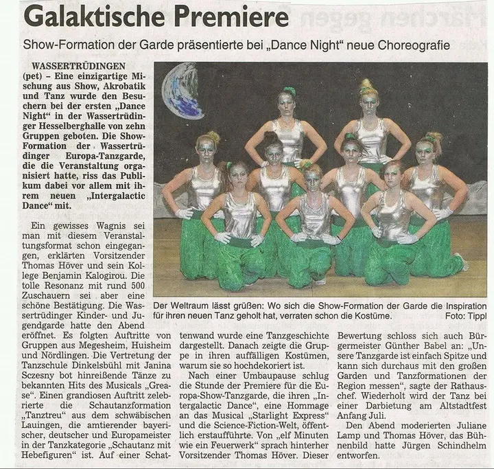 Zeitungsbericht Alien – Europa-Show-Tanzgarde