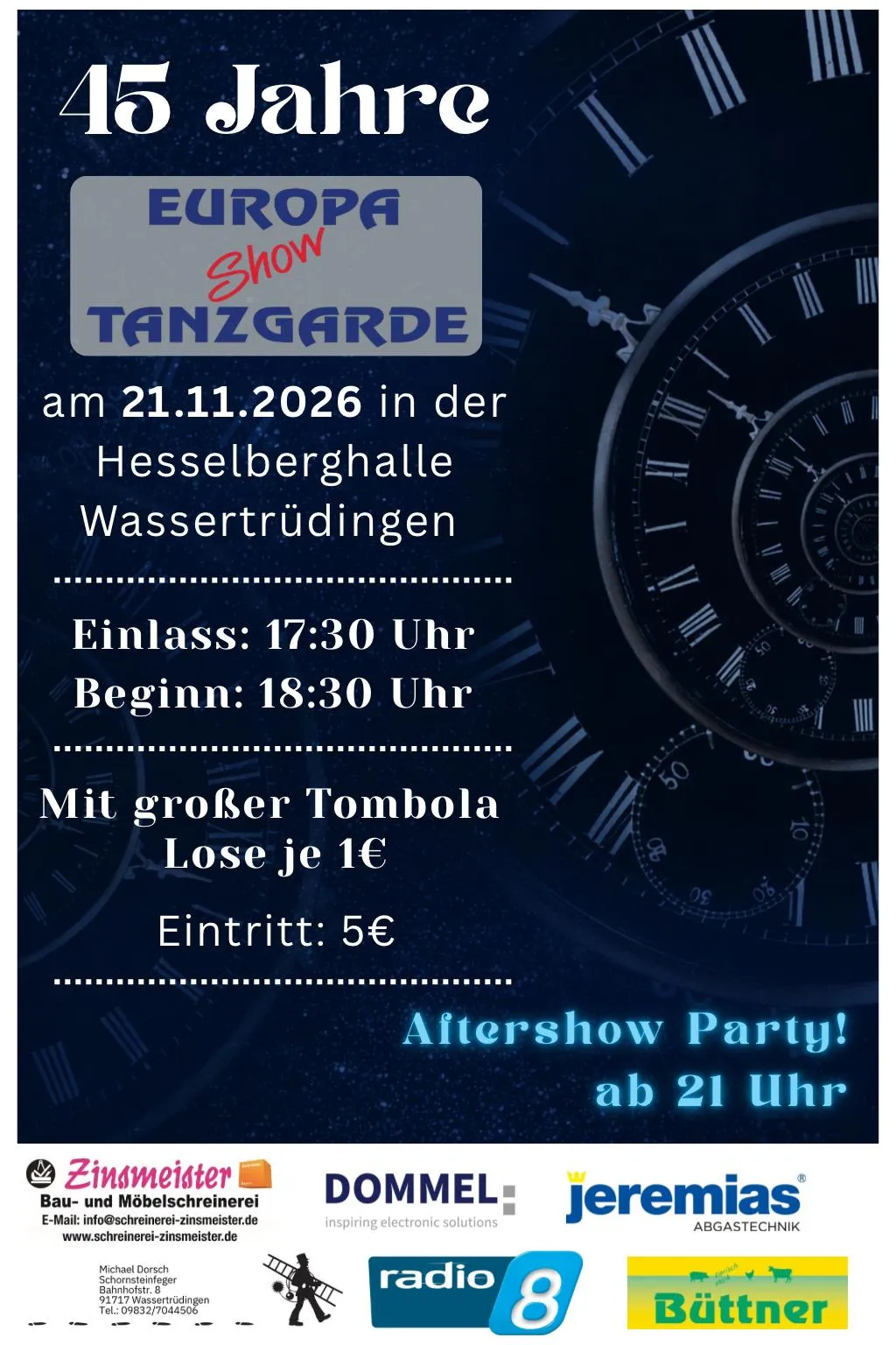 Flyer zum 45-jährigen Jubiläum der Europa-Show-Tanzgarde am 21. November 2026